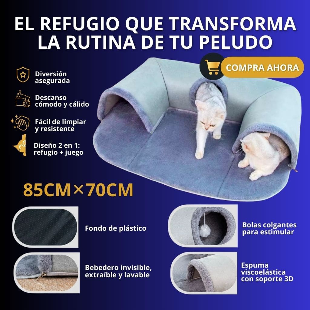 Nido para gatos con túnel en forma de U