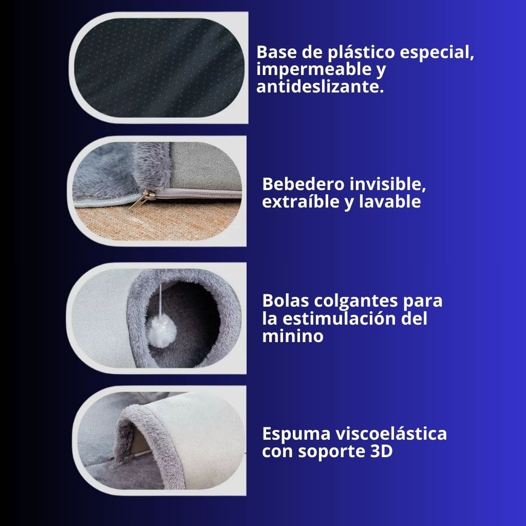 Nido para gatos con túnel en forma de U