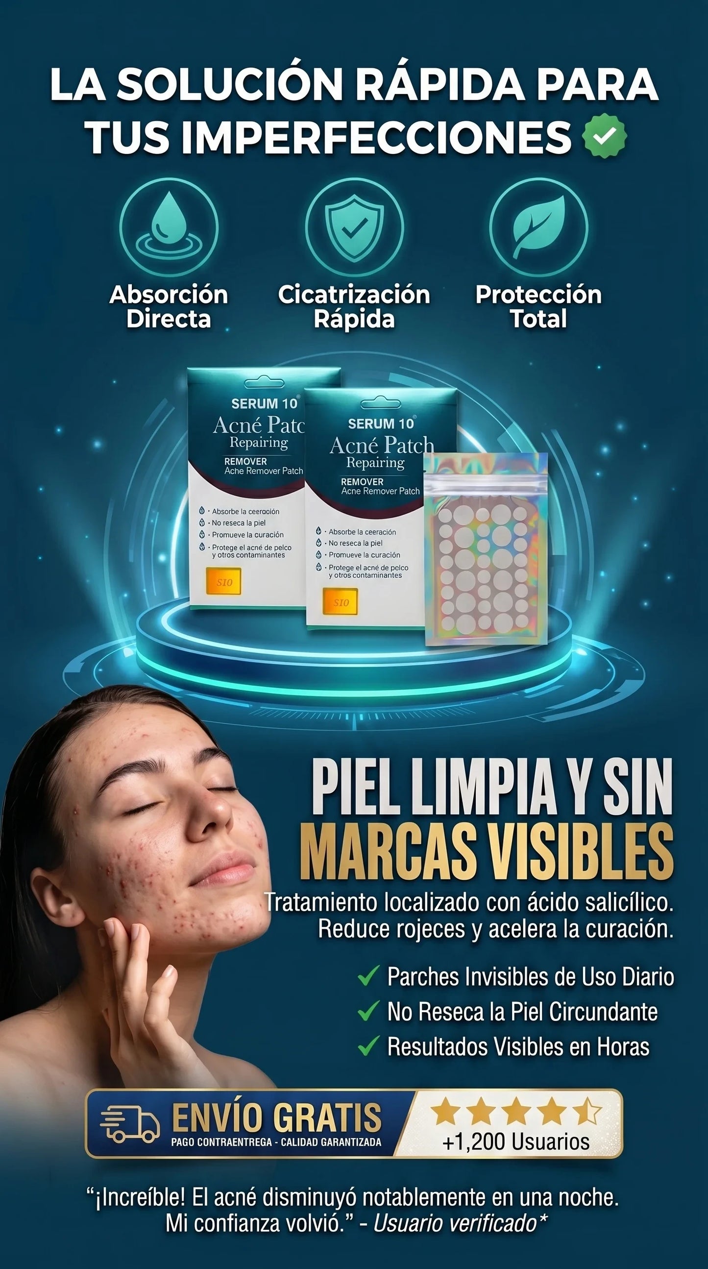 PACK X 3  Acné Patch Serum 10® – El parche hidrocoloide #1 para acné y espinillas para reducir granos y puntos blancos en 1 uso