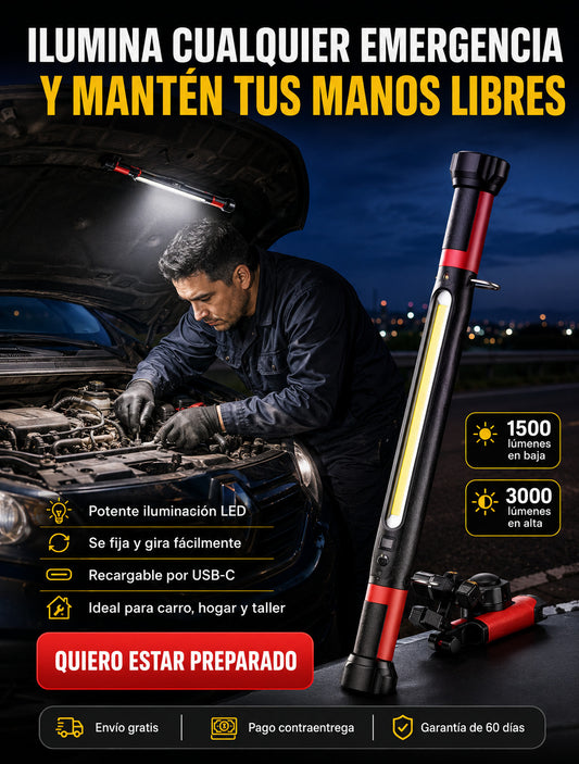 Luz De Trabajo Led con Imán Portátil 1500 Lúmenes Recargable