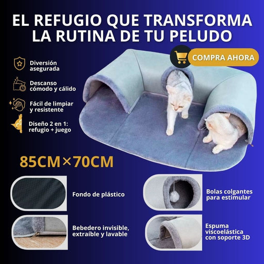 Nido para gatos con túnel en forma de U