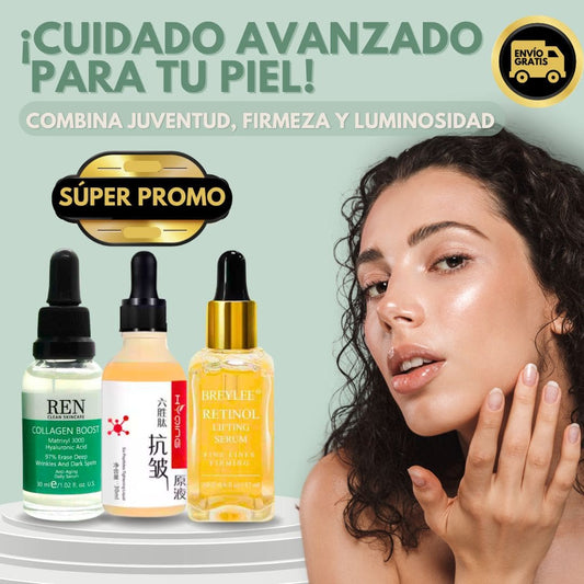 Combo Sérums Premium: Retinol + Ácido Hialurónico+ Suero Reafirmante REN con Colágeno